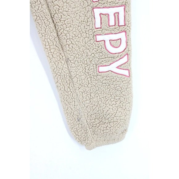 Weekend Edition Sherpa Pants Womens Beige Sleepy Embroidered Drawstring Medium M - Picture 4 of 11